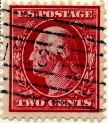 Scott 375 2 Cent Stamp Carmine Washington Franklin Series single line watermark a