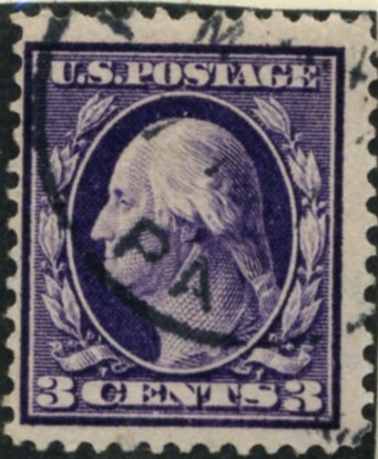 Scott 376 3 Cent Stamp Deep Violet Washington Franklin Series single line watermark