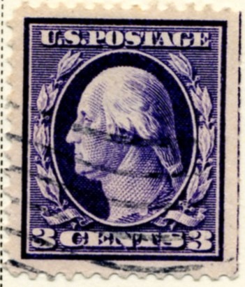 Scott 376 3 Cent Stamp Deep Violet Washington Franklin Series single line watermark a