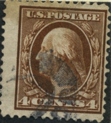 Scott 377 4 Cent Stamp Brown Washington Franklin Series single line watermark