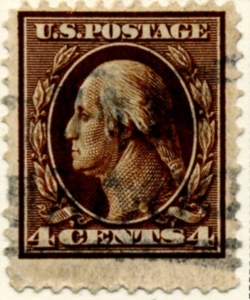 Scott 377 4 Cent Stamp Brown Washington Franklin Series single line watermark a