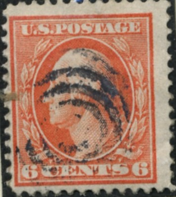 Scott 379 6 Cent Stamp Red Orange Washington Franklin Series single line watermark