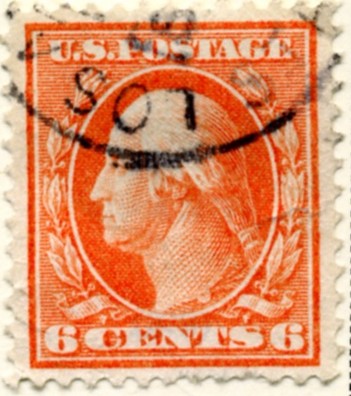 Scott 379 6 Cent Stamp Red Orange Washington Franklin Series single line watermark a