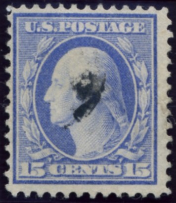 Scott 382 15 Cent Stamp Pale Ultramarine Washington Franklin Series single line watermark