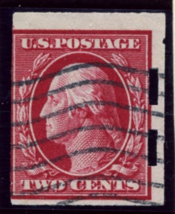 Scott 384 2 Cent Stamp Carmine Washington Franklin Series no perforations single line watermark