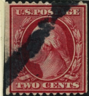 Scott 386 2 Cent Stamp Carmine Washington Franklin Series perforated horizontally single line watermark