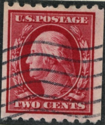 Scott 391 2 Cent Stamp Carmine Washington Franklin Series perforated horizontally single line watermark
