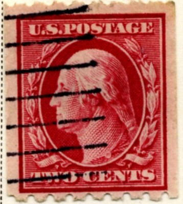 Scott 391 2 Cent Stamp Carmine Washington Franklin Series perforated horizontally single line watermark a