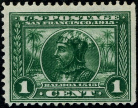 Scott 397 1 Cent Stamp Green Panama Pacific perforated 12
