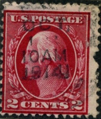 Scott 406 2 Cent Stamp Carmine Washington Franklin Series perforated 12 single line watermark