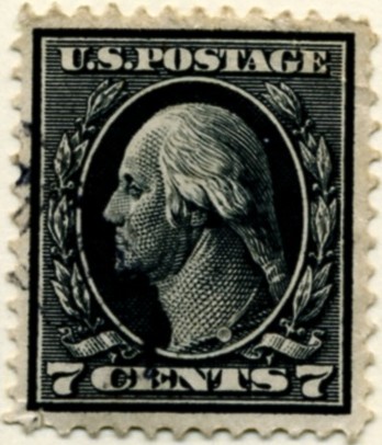 Scott 407 7 Cent Stamp Black Washington Franklin Series perforated 12 single line watermark a