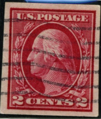 Scott 409 2 Cent Stamp Carmine Washington Franklin Series not perforated single line watermark