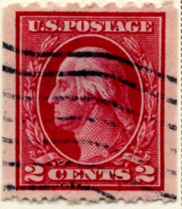 Scott 411 2 Cent Stamp Carmine Washington Franklin Series perforated horizontally single line watermark a