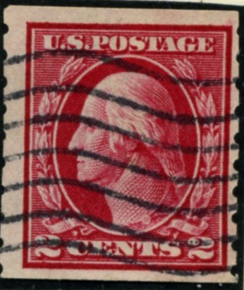 Scott 413 2 Cent Stamp Carmine Washington Franklin Series perforated vertically single line watermark