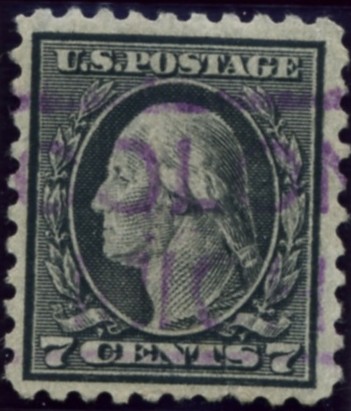 Scott 430 7 Cent Stamp Black Washington Franklin Series perforated 10 single line watermark