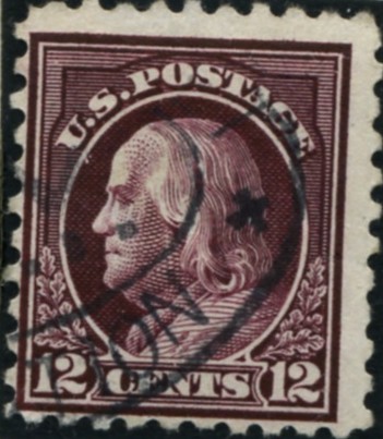 Scott 435 12 Cent Stamp Claret Brown Washington Franklin Series perforated 10 single line watermark