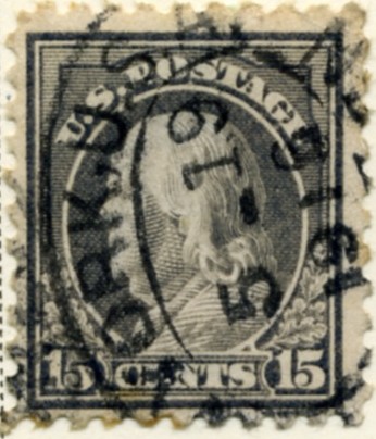 Scott 437 15 Cent Stamp Gray Washington Franklin Series perforated 10 single line watermark a