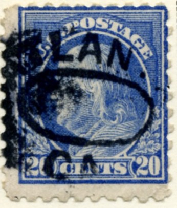 Scott 438 20 Cent Stamp Ultramarine Washington Franklin Series perforated 10 single line watermark a