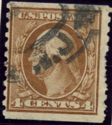 Scott 446 4 Cent Stamp Brown Washington Franklin Series perforated 10 Vertically single line watermark