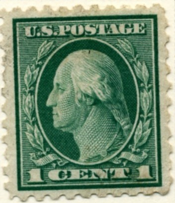 Scott 462 1 Cent Stamp Green Washington Franklin Series perforated 10 no watermark a
