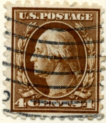 Scott 465 4 Cent Stamp Orange Brown Washington Franklin Series perforated 10 no watermark a