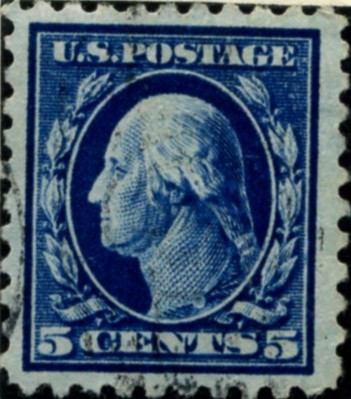 Scott 466 5 Cent Stamp Blue Washington Franklin Series perforated 10 no watermark