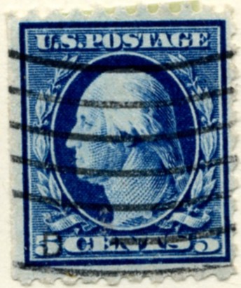 Scott 466 5 Cent Stamp Blue Washington Franklin Series perforated 10 no watermark a