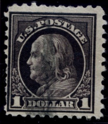 Scott 478 $1 Dollar Stamp Violet Black Washington Franklin Series perforated 10 no watermark
