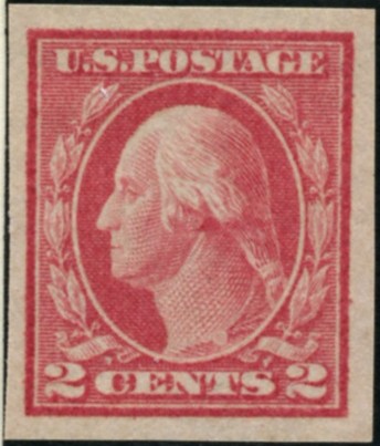 Scott 482 2 Cent Stamp Carmine Washington Franklin Series not perforated no watermark
