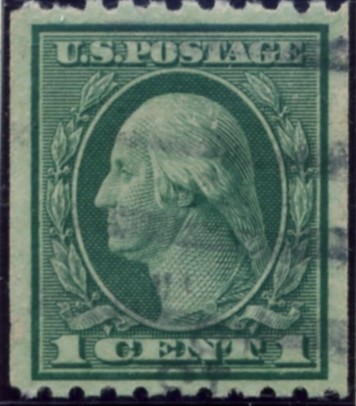 Scott 486 1 Cent Stamp Green Washington Franklin Series perforated 10 horizontally no watermark