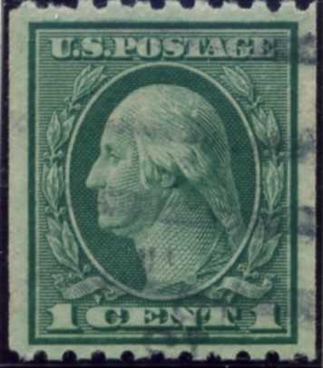 Scott 486 1 Cent Stamp Green Washington Franklin Series perforated 10 horizontally no watermark