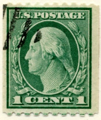 Scott 486 1 Cent Stamp Green Washington Franklin Series perforated 10 horizontally no watermark a