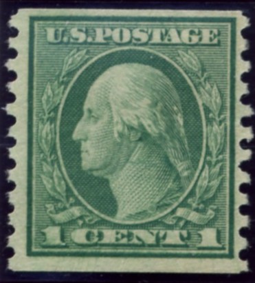 Scott 490 1 Cent Stamp Green Washington Franklin Series perforated 10 vertically no watermark