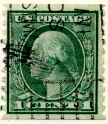 Scott 490 1 Cent Stamp Green Washington Franklin Series perforated 10 vertically no watermark a