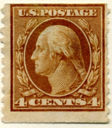 Scott 495 4 Cent Stamp Orange Brown Washington Franklin Series perforated 10 vertically no watermark a