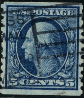 Scott 496 5 Cent Stamp Blue Washington Franklin Series perforated 10 vertically no watermark