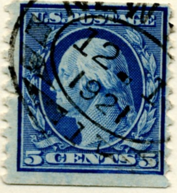 Scott 496 5 Cent Stamp Blue Washington Franklin Series perforated 10 vertically no watermark a