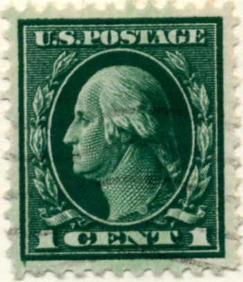 Scott 498 1 Cent Stamp Green Washington Franklin Series perforated 11 no watermark a
