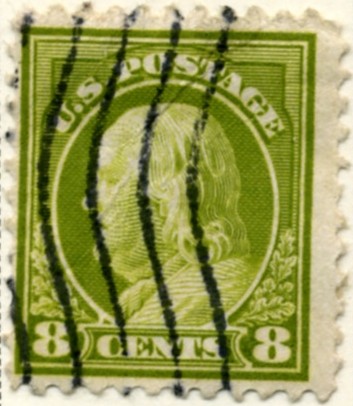 Scott 508 8 Cent Stamp Olive Bistre Washington Franklin Series perforated 11 no watermark a