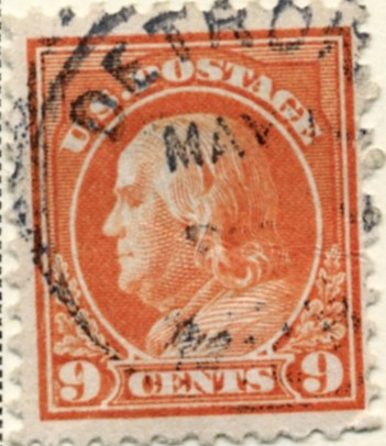Scott 509 9 Cent Stamp Salmon Red Washington Franklin Series perforated 11 no watermark a