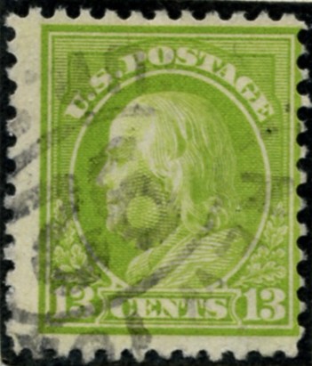 Scott 513 13 Cent Stamp Apple Green Washington Franklin Series perforated 11 no watermark