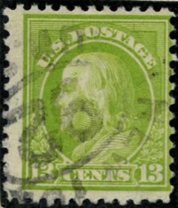 Scott 513 13 Cent Stamp Apple Green Washington Franklin Series perforated 11 no watermark