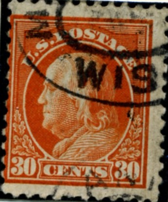 Scott 516 30 Cent Stamp Orange Red Washington Franklin Series perforated 11 no watermark