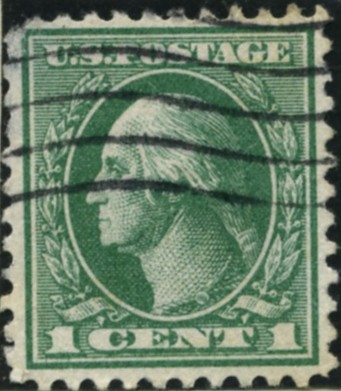 Scott 525 1 Cent Stamp Gray Green Washington Franklin Series perforated 11 no watermark