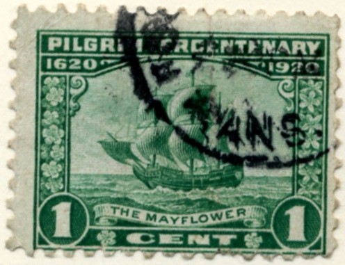 Scott 548 Mayflower 1 Cent Stamp Green Pilgrim Issue a