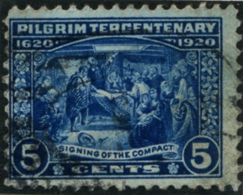 Scott 550 Signing of the Compact 5 Cent Stamp Deep Blue Pilgrim Issue