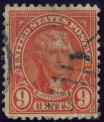 Scott 561 Jefferson 9 Cent Stamp Rose Definitive