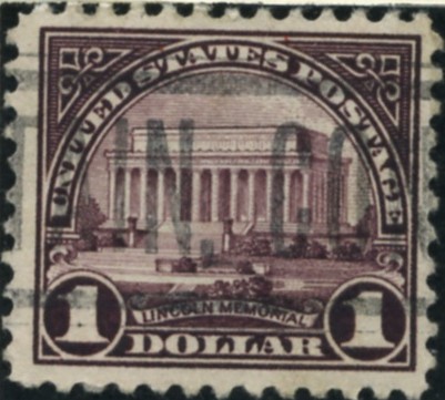 Scott 571 Lincoln Memorial $1 Dollar Stamp Violet Black Definitive