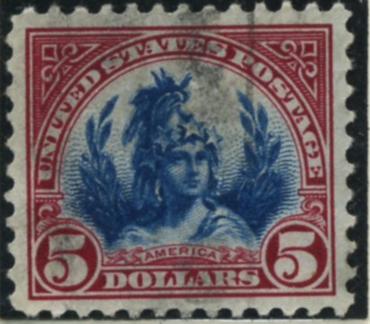 Scott 573 Columbia as America $5 Dollar Stamp Carmine Blue Definitive