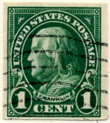 Scott 575 Franklin 1 Cent Stamp Green Series of 1922-1925 a